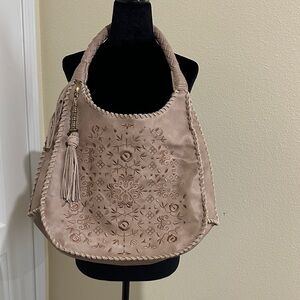Dolce Vita faux leather embroidered light tan camel colored hobo shoulder bag.